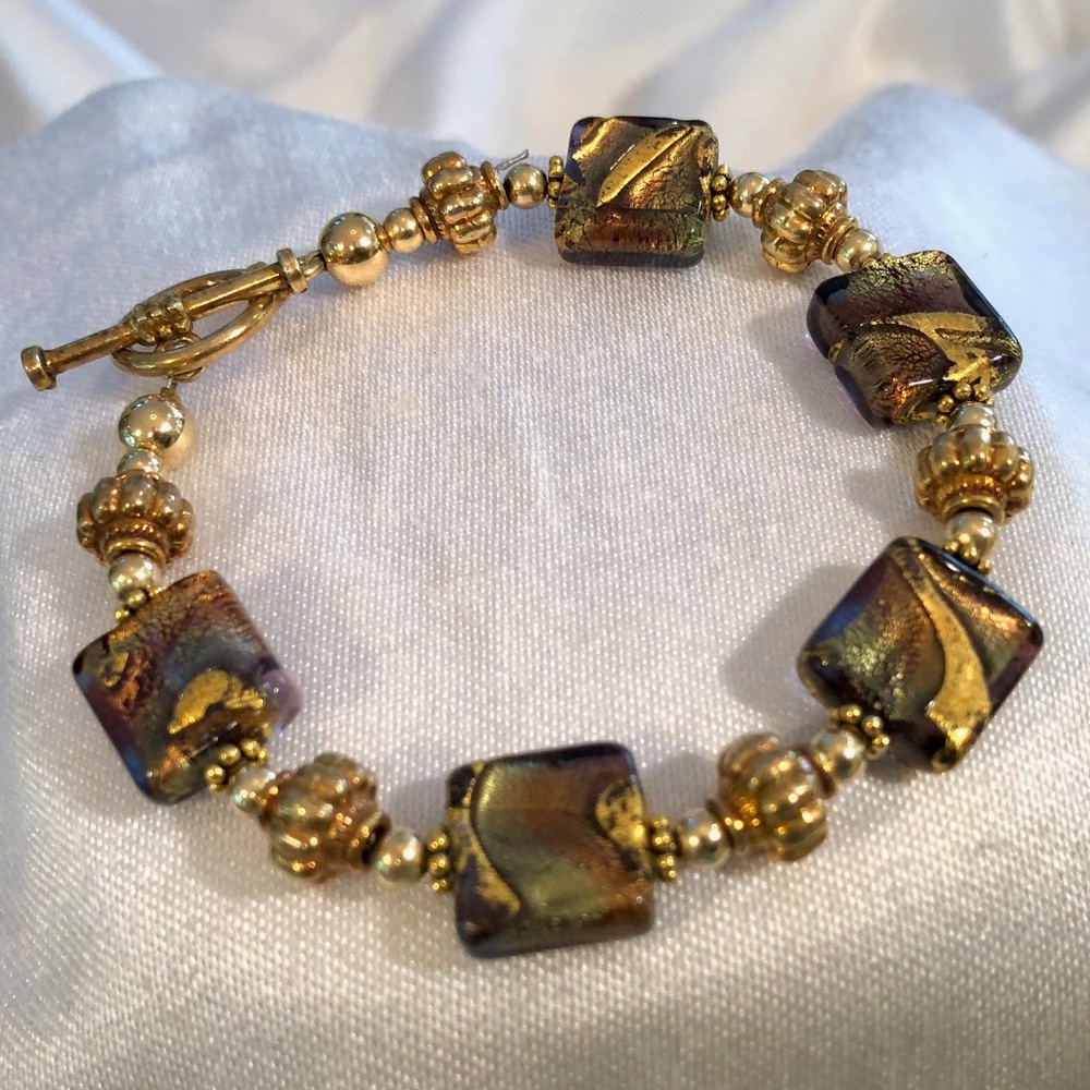 Handmade Decorative Amber Vermeil Bracelet with Toggle Clasp